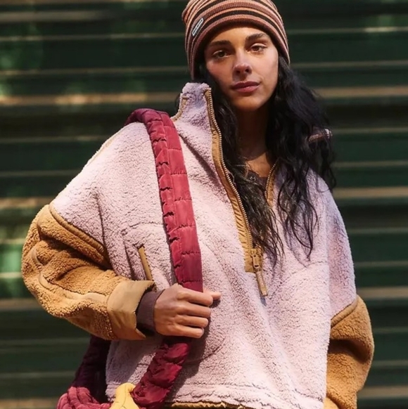 free people movement Tops - Free People Movement Mountain High Purple and Tan Sherpa Fleece Pullover